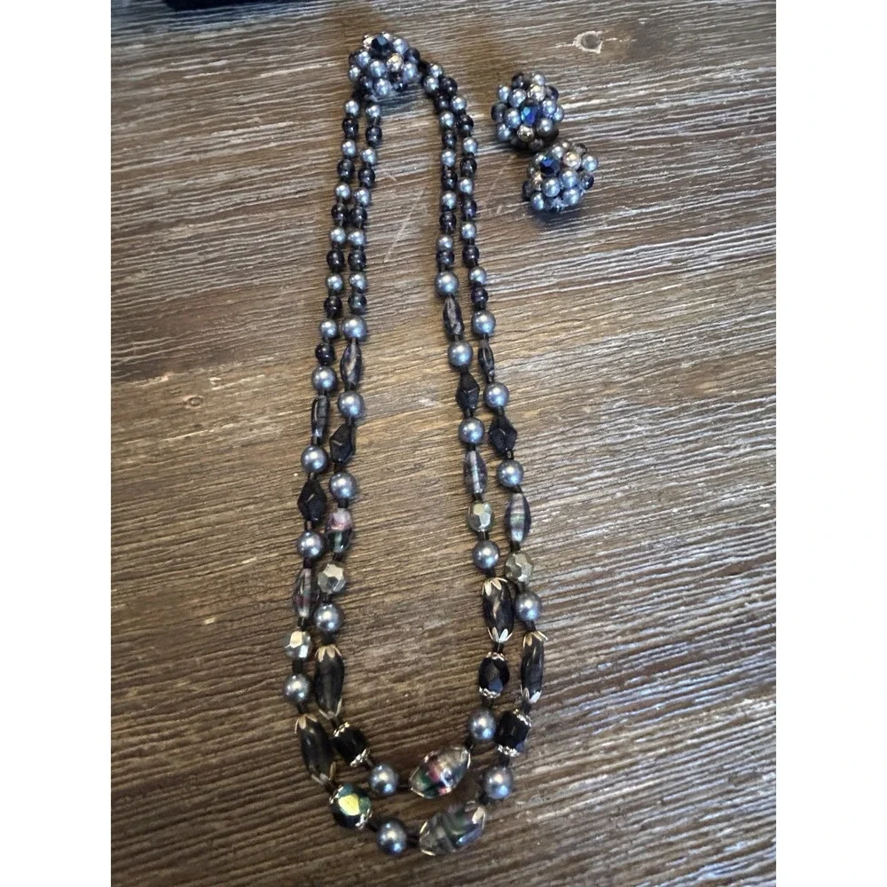Vintage Multi Strand Necklace Clip On Earrings Set Japan
